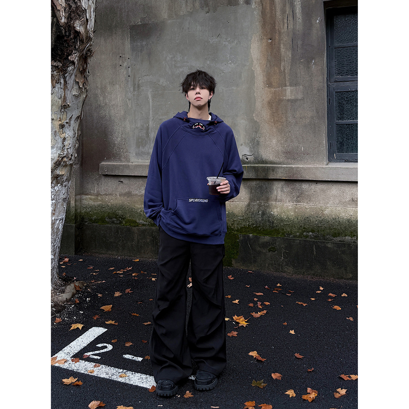 Autumn and winter heavyweight 400g hooded patchwork sweatshirt