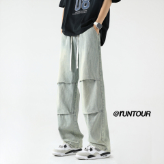 Washed jeans men's straight casual trendy brand retro American loose pants