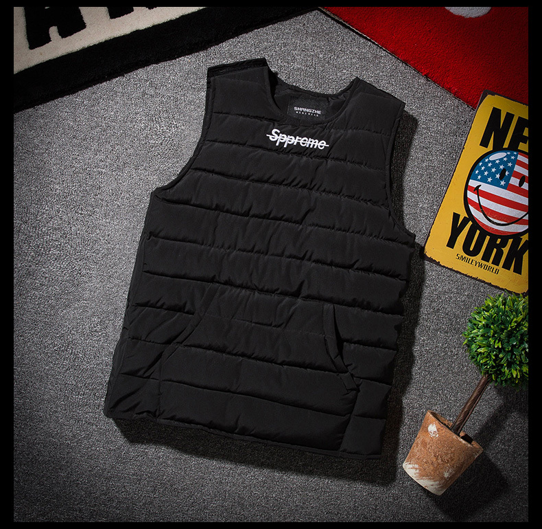 Light and thin vest, trendy men's autumn and winter warm short style slim-fitting three-level armor down cotton vest