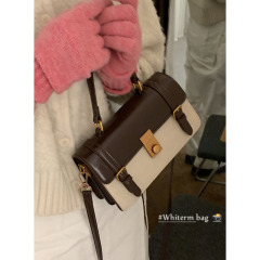 Cross-border retro handbag women's high-end shoulder bag 2024 new contrast color small square bag versatile simple crossbody bag
