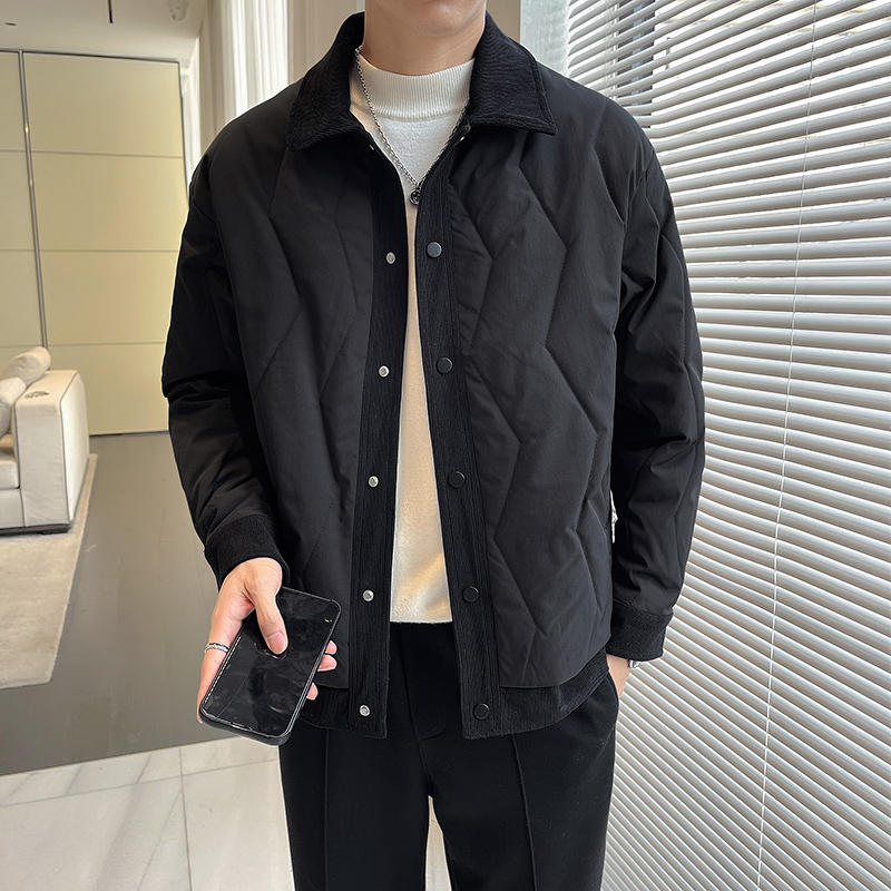 Fake two-piece cotton-padded coat for men, short, autumn and winter lapel, winter top, thin quilted jacket, trendy jacket