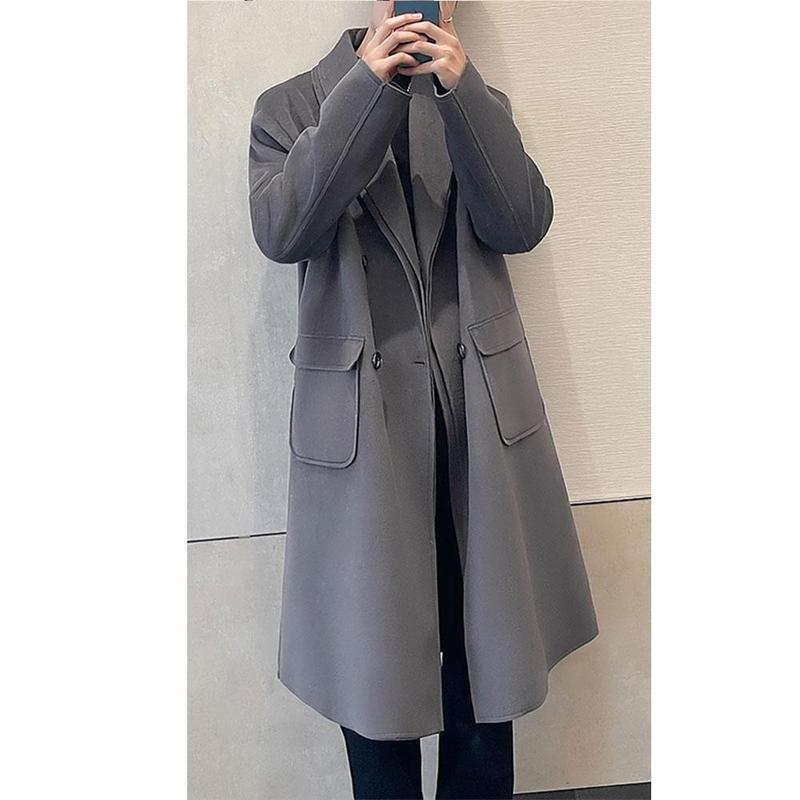 New autumn and winter double-layer collar thickened knee-high couple woolen coat