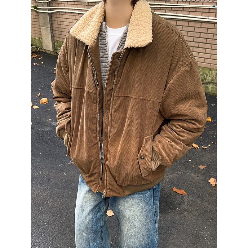 Lambswool lapel safari Maillard corduroy jacket Ami Khaki