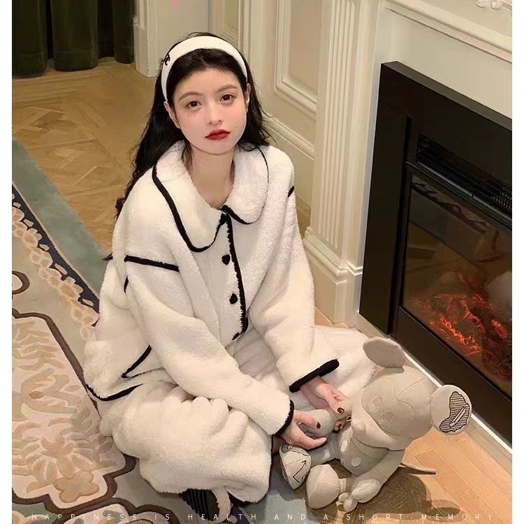 Pajamas for women in autumn and winter new style flannel home clothes coral velvet thickened plus velvet sweet princess style warm clothes set