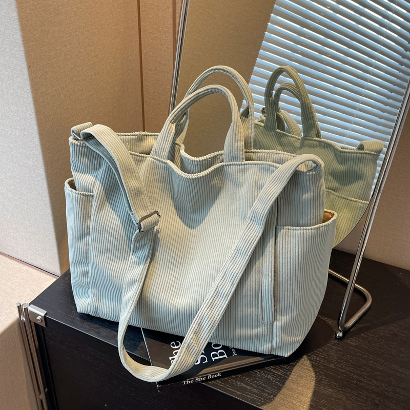 New Corduroy Tote Bag Women's Commuting Large Capacity Student Class Shoulder Handbag Simple Casual Crossbody Bag