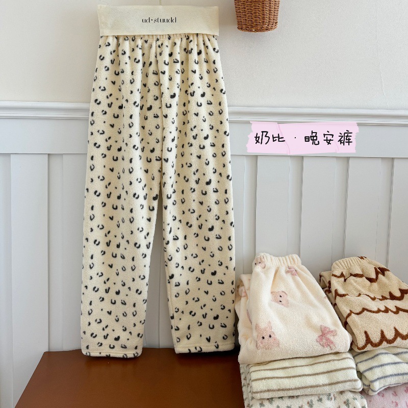 Women's pajama pants new style plus velvet and thickened coral velvet home pants loose warm home clothes autumn and winter high-end pants