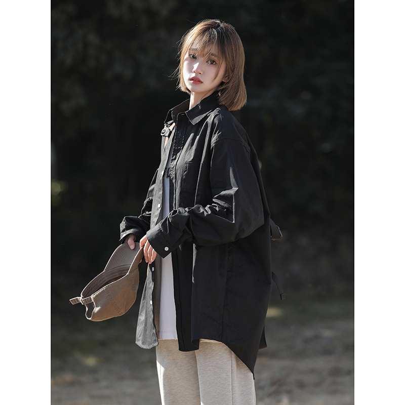 New Japanese men's and women's solid color American loose casual work shirts long-sleeved jackets trendy