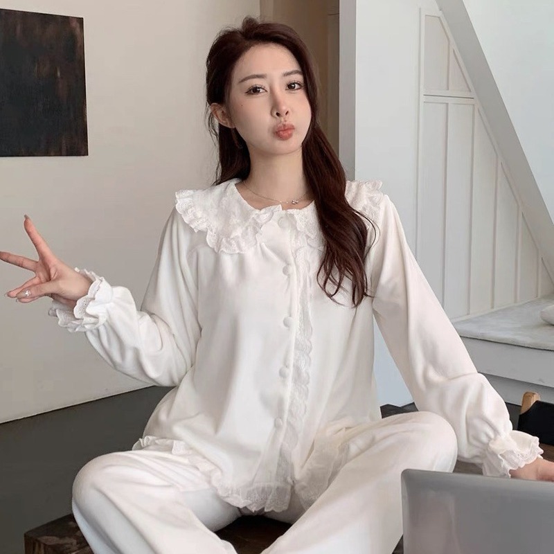 Pajamas for women in autumn and winter thickened island velvet double-sided super soft velvet lace lapels Zhao Lusi's same style celebrity internet celebrity's same style