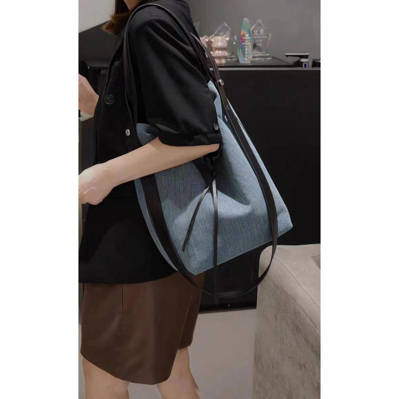 Korean denim canvas bucket bag for women 2024 new style lazy style single shoulder crossbody bag large capacity tote bag