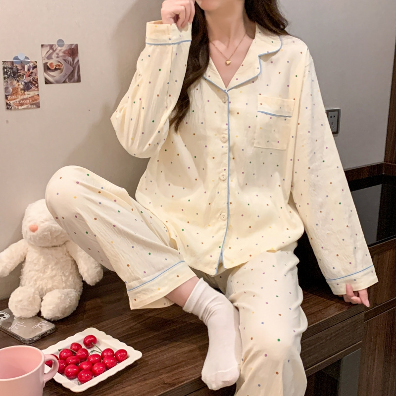Spring and autumn long-sleeved pajamas for women with clouds of cotton wrinkled fabric, sweet ins princess style, Japanese style, can be worn outside, home clothes set