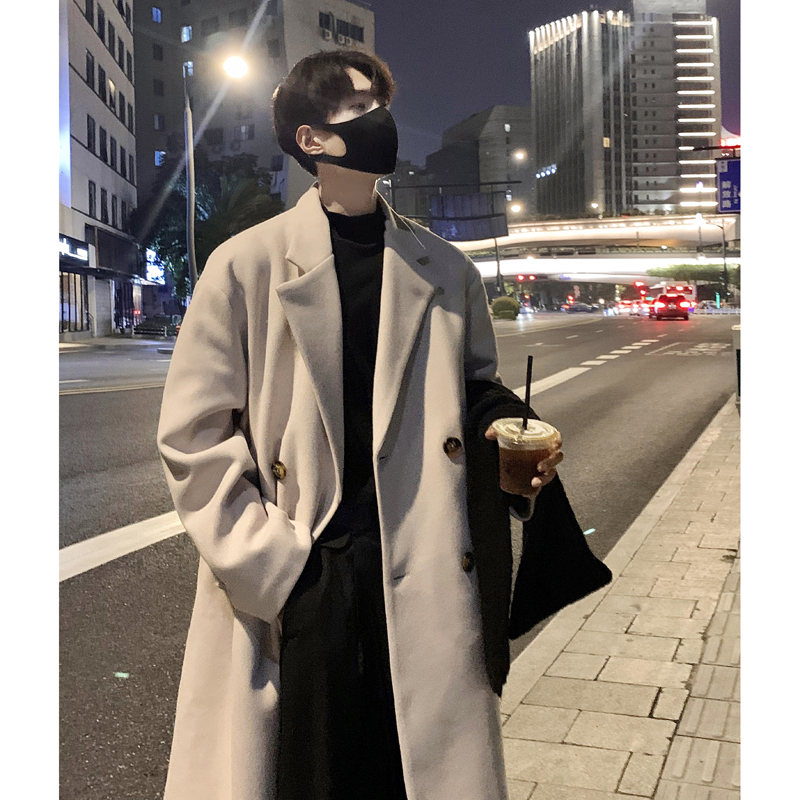 Autumn and winter woolen coat men's mid-length Korean style windbreaker jacket