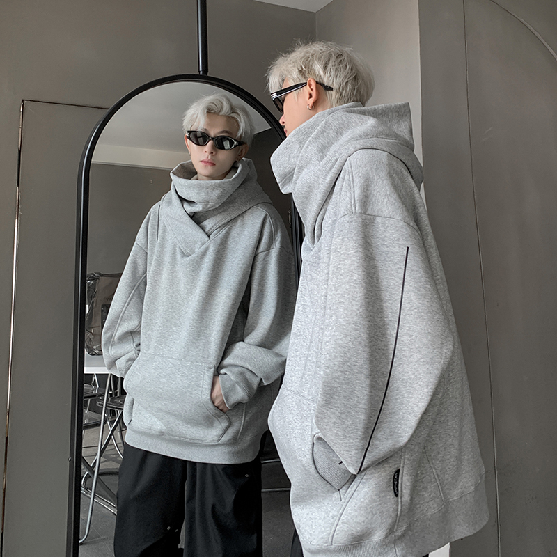 Men's sweatshirt autumn and winter American style functional style high collar hooded plus velvet thickening