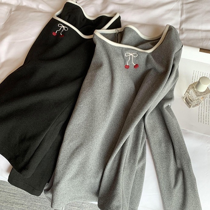 DeRong Autumn and Winter Thermal Underwear Thin Threaded Slim Fit Long Sleeves Comfortable and Elastic Autumn Clothes and Autumn Pants with Bows