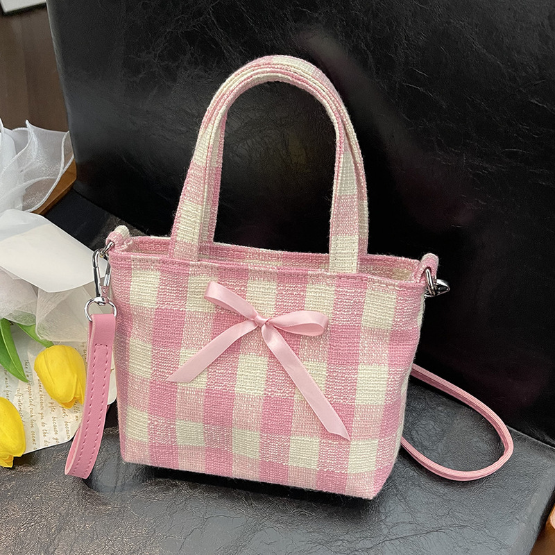 Korean style small fresh girl handbag women's 2024 new style small square bag high-value plaid crossbody bag