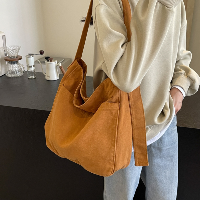 Japanese and Korean simple lazy style literary washed canvas bag shopping bag large capacity crossbody bag casual student shoulder bag
