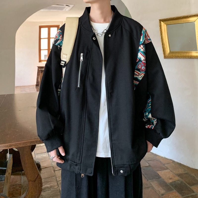Autumn and winter new style spliced ​​original Hong Kong style large size loose baseball uniform jacket