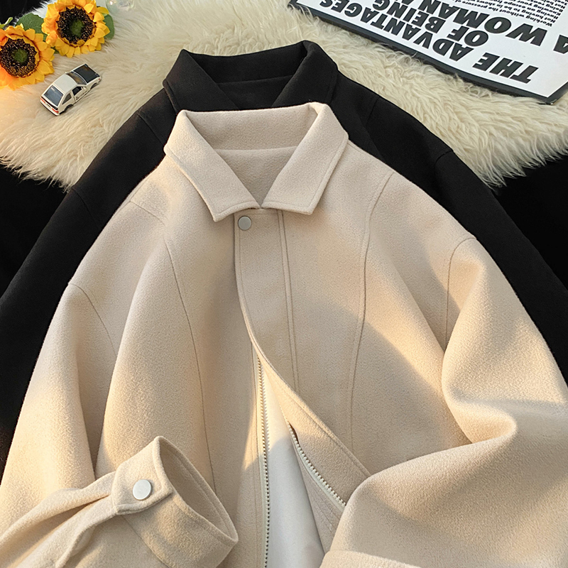 Wool splicing jackets, trendy brand couples, casual loose, large size for men and women