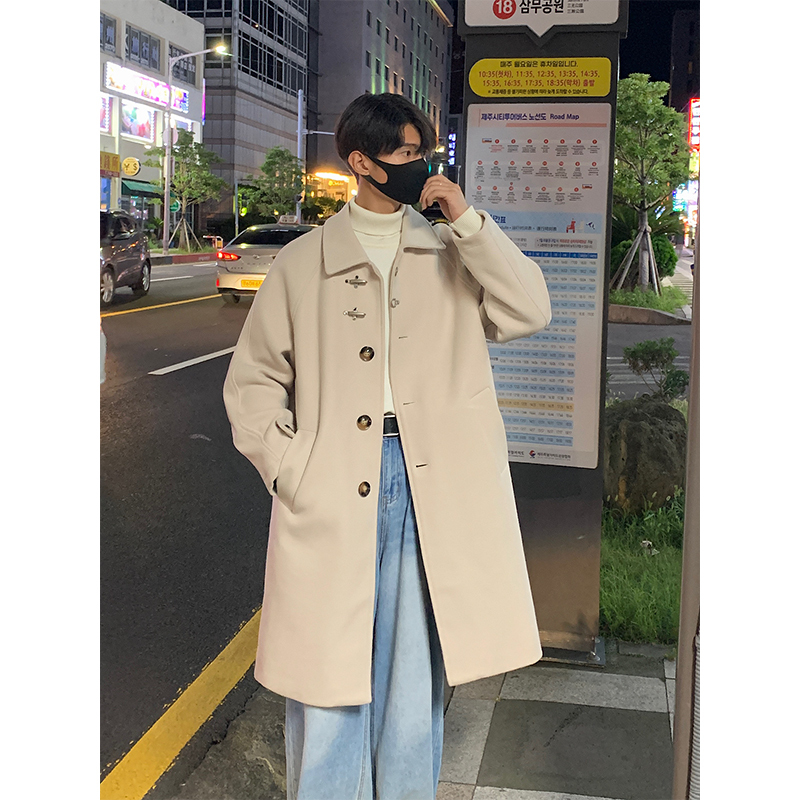 Autumn and winter woolen coat men's mid-length nizi windbreaker jacket trendy