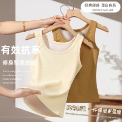 Autumn and winter bottoming warm vest for women with velvet and thickening, slim fit, hot girl versatile outer wear, round neck sleeveless top for women