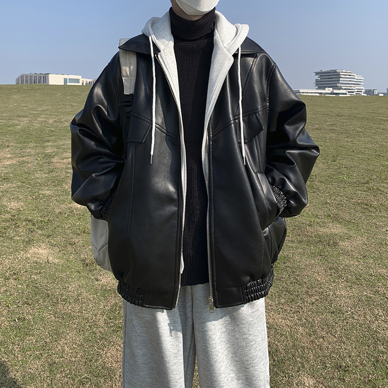 New autumn and winter fake two piece quilted leather coat for men