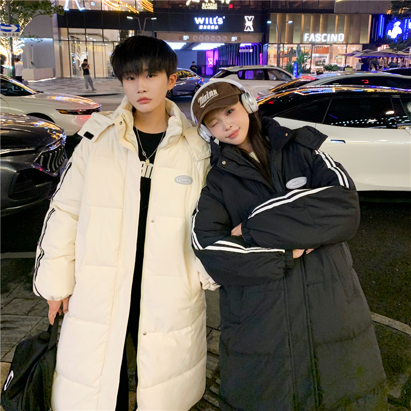 Hong Kong style loose new cotton coat, long cotton coat, couple wear to protect against cold and keep warm