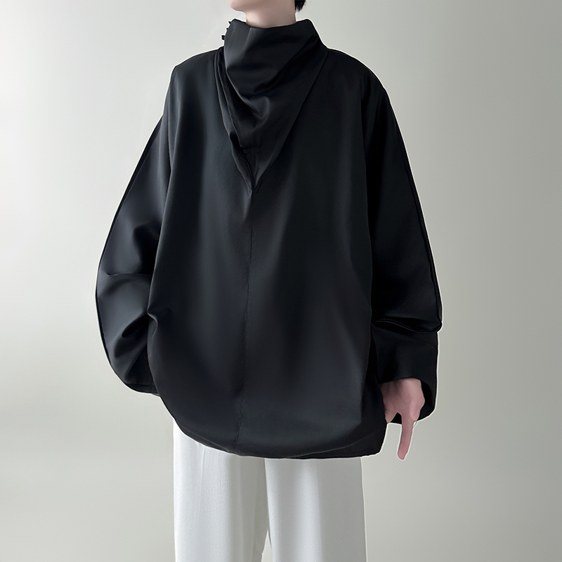 Ice silk long-sleeved stand-collar T-shirt with niche design and handsome high-pile collar