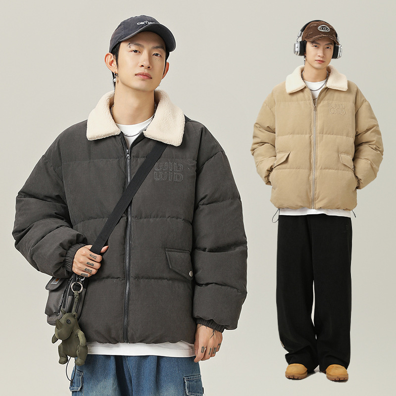Winter style wool collar cotton coat, imitation sherpa lapel thick coat, hem adjustable cotton coat