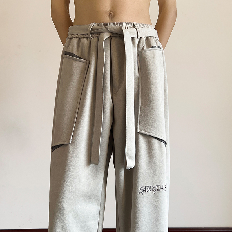 Personalized embroidered straight suede overalls for men large size loose sports pants
