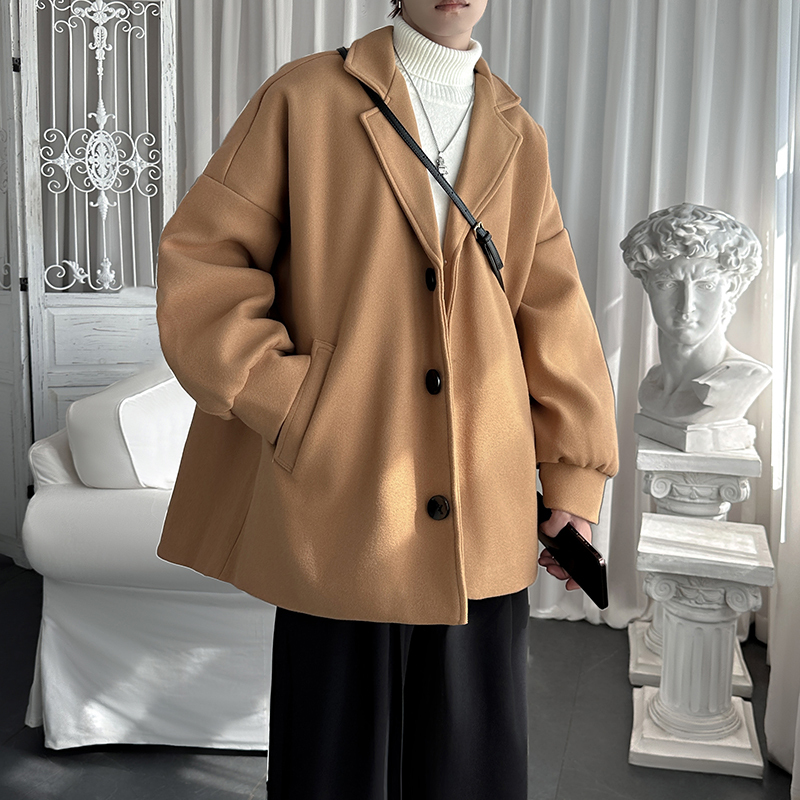 Winter Hong Kong style mid-length woolen coat for men, versatile woolen coat