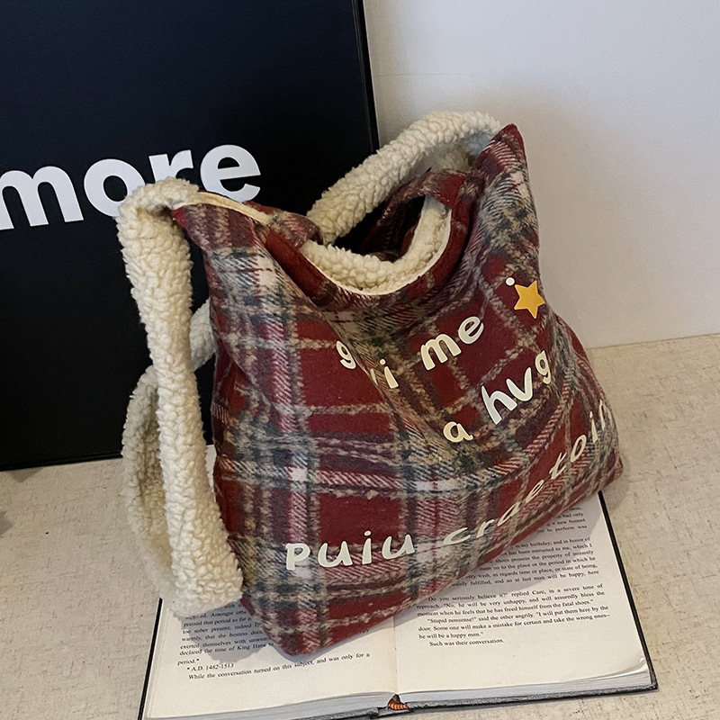 Casual Large Capacity Woolen Bag Women's 2024 New Autumn and Winter Commuting Versatile Shoulder Crossbody Bag Handheld Tote Bag