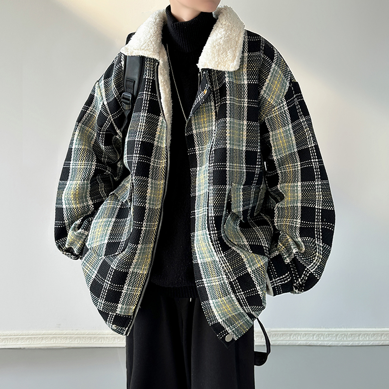 Lamb wool plus velvet thickened cotton coat winter versatile couple cotton coat