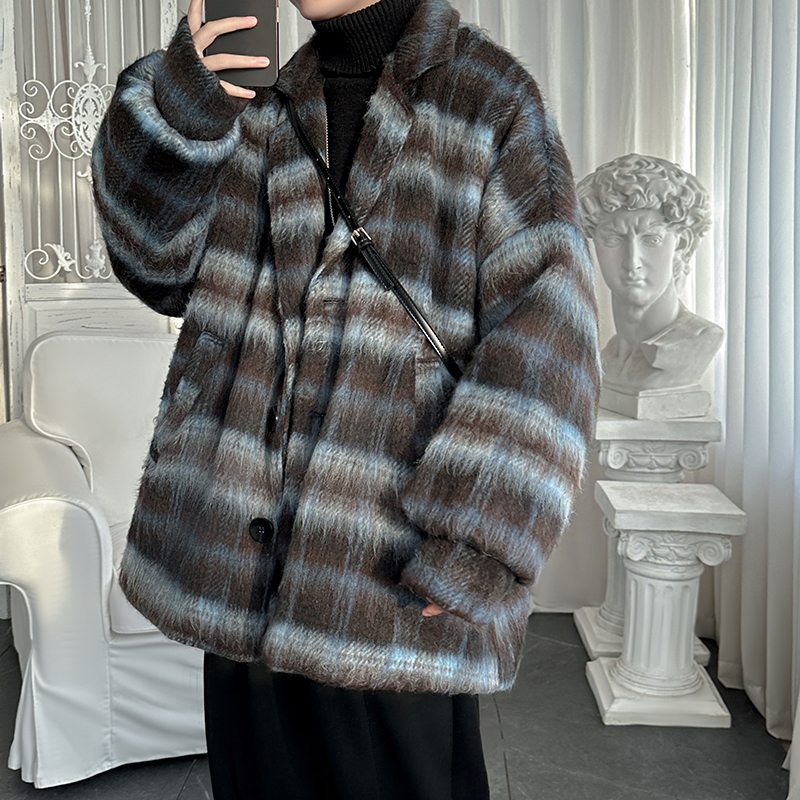 American retro woolen plaid coat, versatile coat