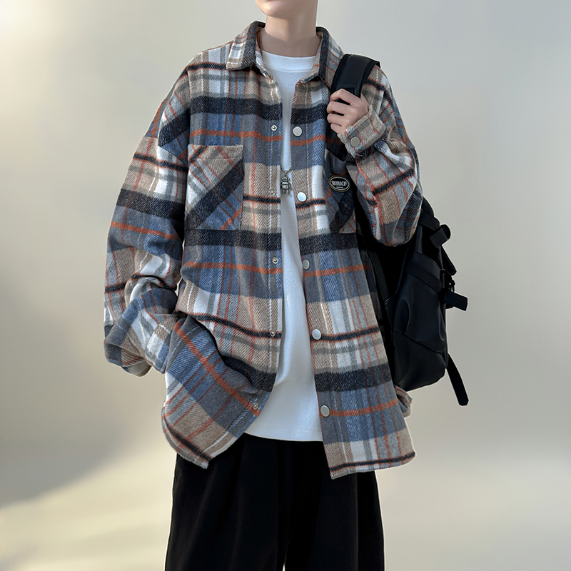 Hong Kong style outdoor large size plaid small fragrance style shirt