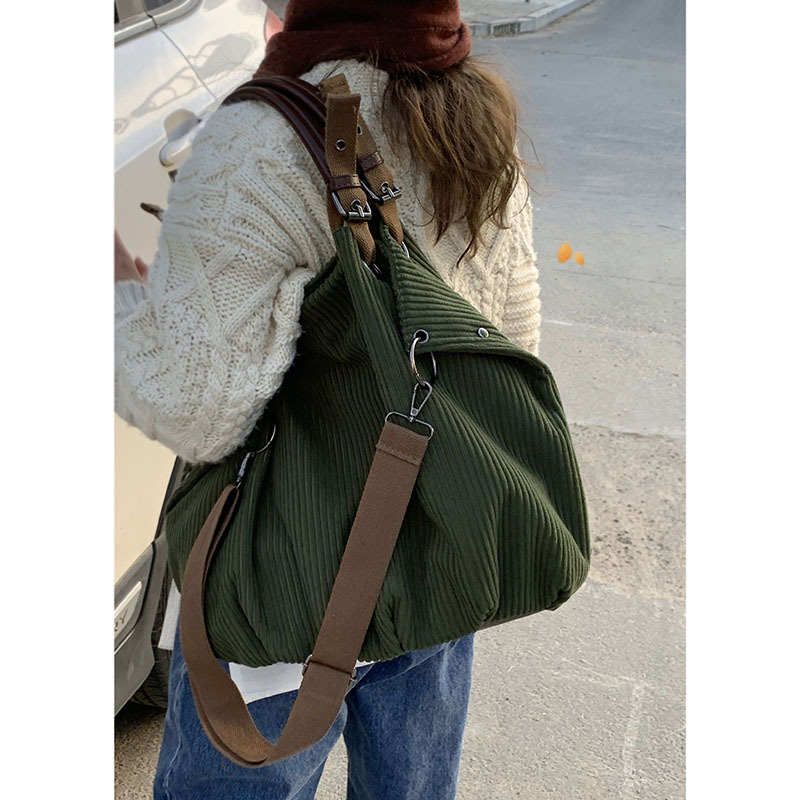 Korean version corduroy large-capacity handbag for women 2024 new fashion college style tote bag large-capacity crossbody bag