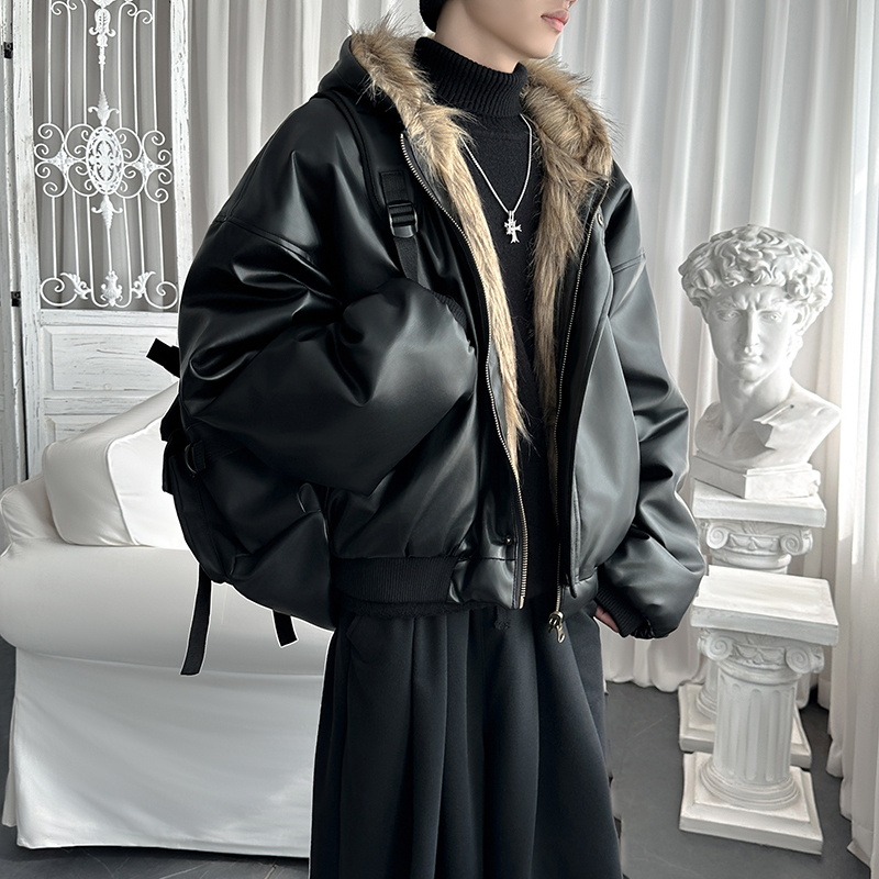 Pishuai leather jacket new thickened double-sided PU fur all-in-one motorcycle jacket