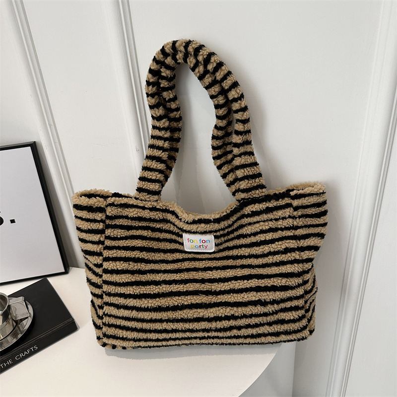 Simple Personalized Handbag 2024 Early Spring New Korean Style Casual Shoulder Bag Fashion Striped Large Capacity Tote Bag