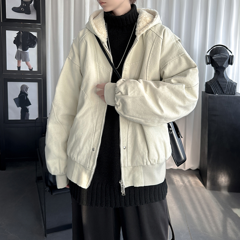 Men's trendy velvet thickened jacket heavy canvas washed cotton jacket