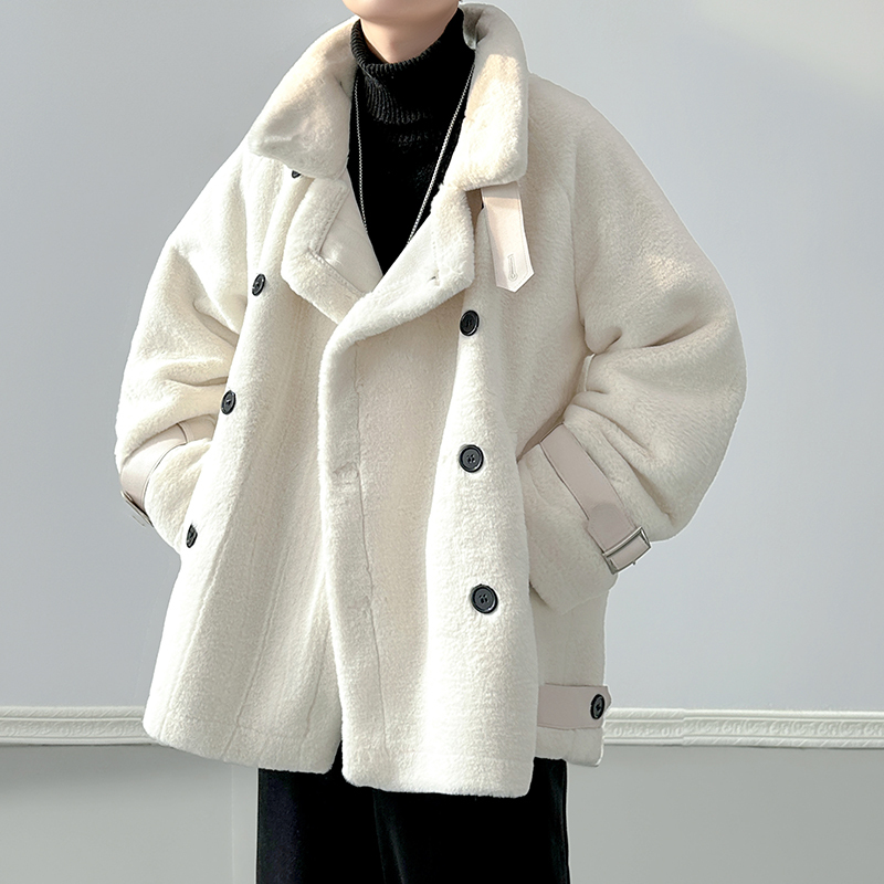 Lamb wool jacket men's autumn and winter new thickened warm retro cotton coat