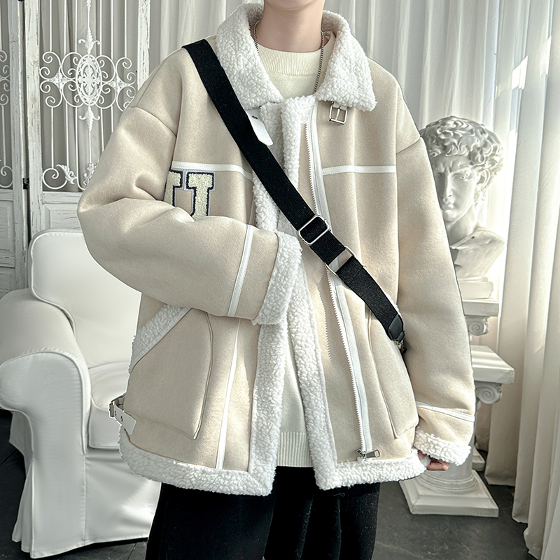 Fur one-piece coat winter warm light style loose cotton coat trendy men's large size cotton coat