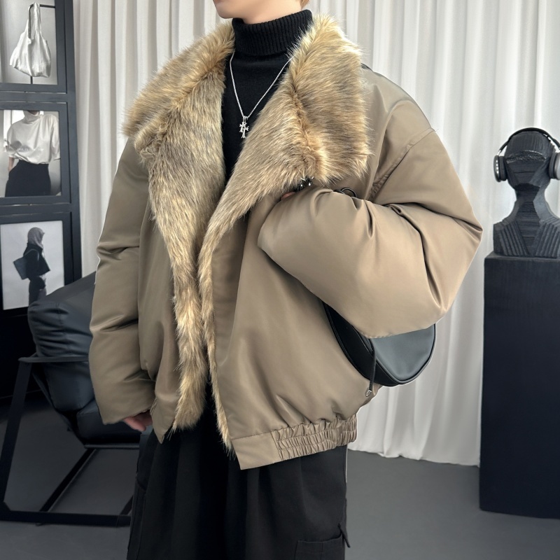 Winter large fur collar thickened quilted black forged splicing cotton jacket
