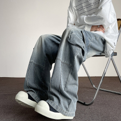 American wide-legged casual pants for autumn new men's washed retro work jeans