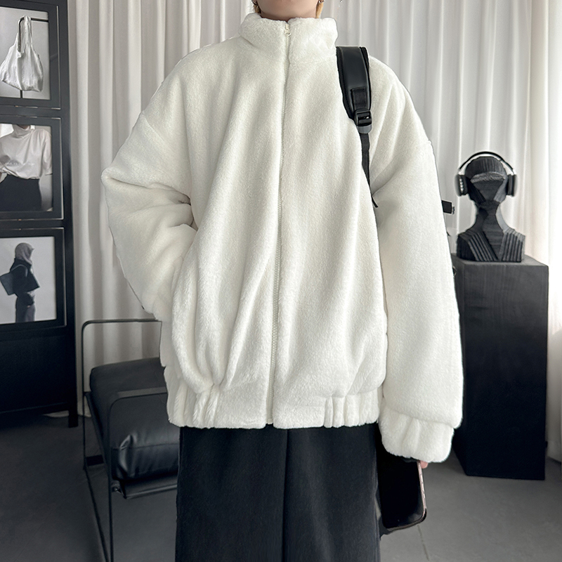Winter advanced stand collar loose warm lamb wool jacket cotton coat for men