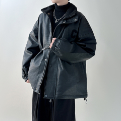 Autumn and winter fur all-in-one motorcycle leather jacket men's lamb wool cotton coat
