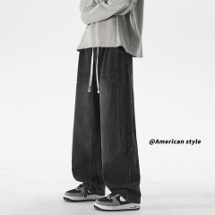 Bajia Scimitar Loose American Jeans Large Size Elastic Waist Casual Pants