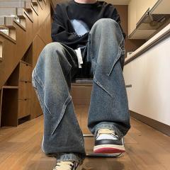 Jeans men's autumn trendy versatile retro loose straight wide-leg pants