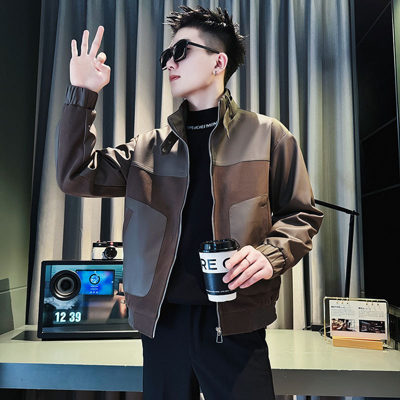 Autumn and winter shopkeeper style social boy trendy men's leather jacket
