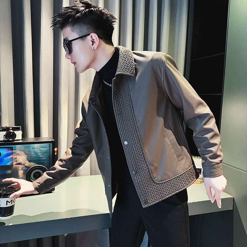 Autumn and winter shopkeeper style social boy trendy men's leather jacket