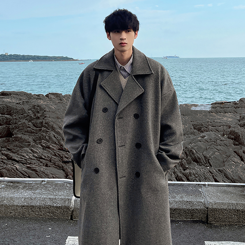 Autumn and winter woolen coat men's mid-length knee-length Korean style trendy loose windbreaker large size coat