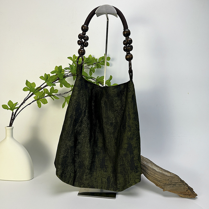 Moss green new Chinese style bag 2024 new niche embroidered beaded tote shoulder bag national style women's bag armpit bag