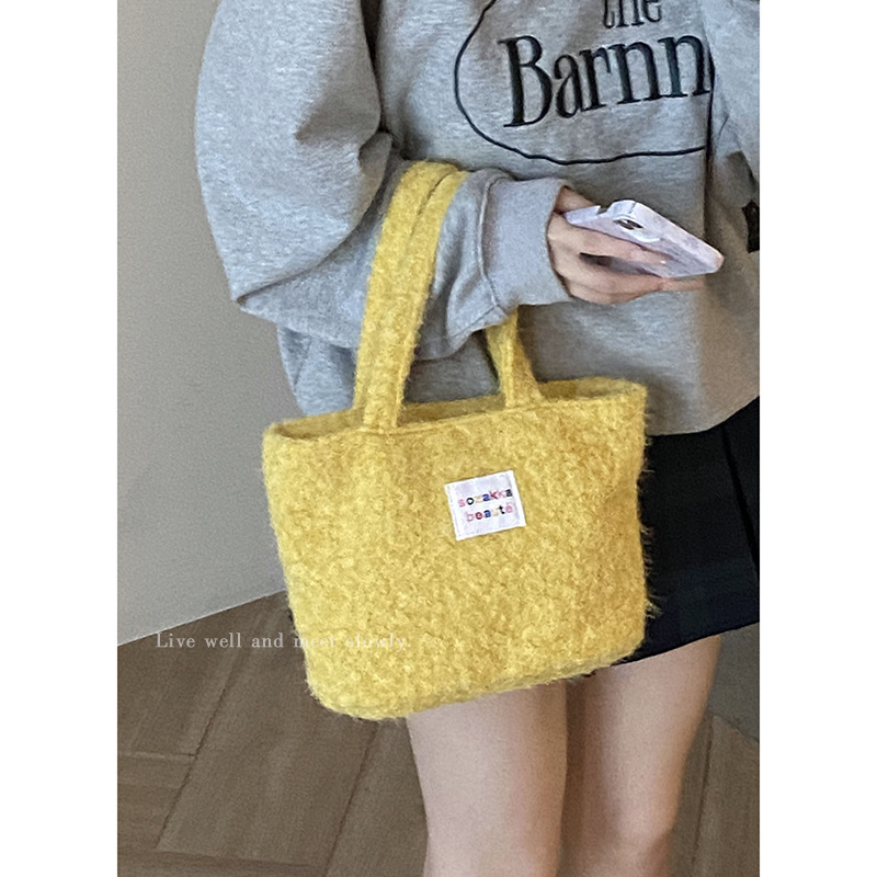 Korean style fashion shoulder bag girls high-end handbag 2024 winter new woolen tote bag simple shoulder bag